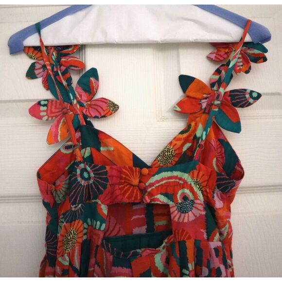 Farm Rio x Anthropologie Women's Sz XXS Multi Pleated Palm Midi Dress - Picture 4 of 16